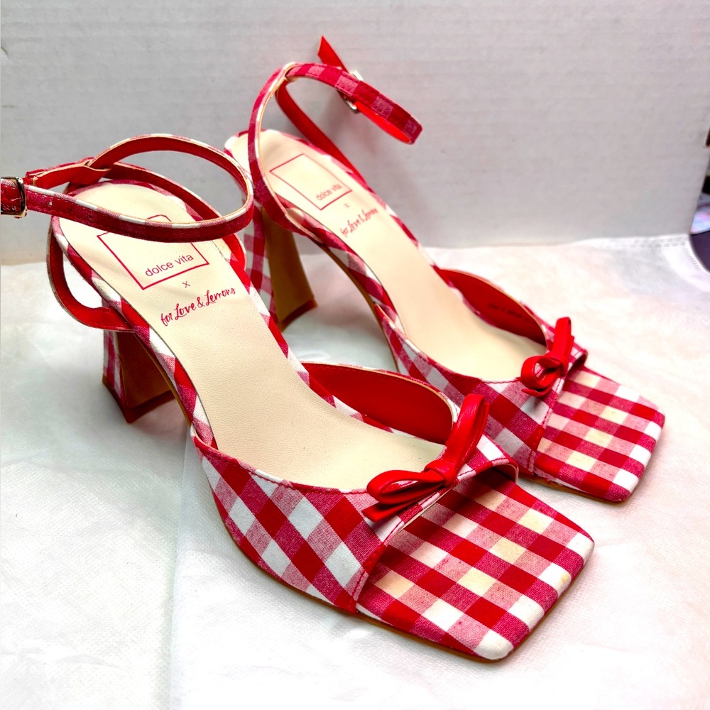 Dolce Vita Loise Heels White Red Gingham